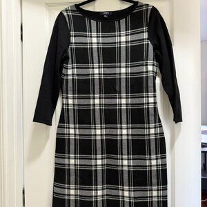 Chaps Black and White Plaid Sweater Dress Size M